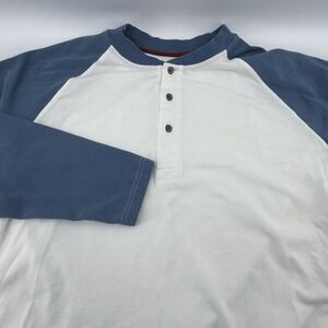 The Territory Ahead Mens XL Henley White with Blue Long Sleeve 3 Button Shirt